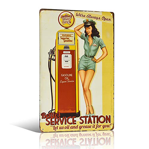Yunuo Bettie's Service Station Pin Up Girl Schild "We're Always Open", Metall, 20 x 30 cm Yunuo Bettie's Service Station Pin Up Girl Schild "We're Always Open", Metall, 20 x 30 cm von yunuo