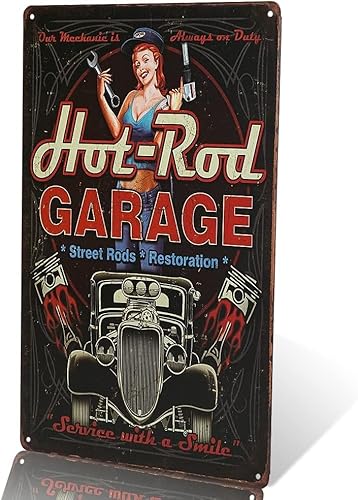 yunuo Metallschild, englischer Aufdruck: „Hot Rod Garage“ Vintagestil, Heimdekor, Pin-Up-Poster yunuo Metallschild, englischer Aufdruck: „Hot Rod Garage“ Vintagestil, Heimdekor, Pin-Up-Poster von yunuo