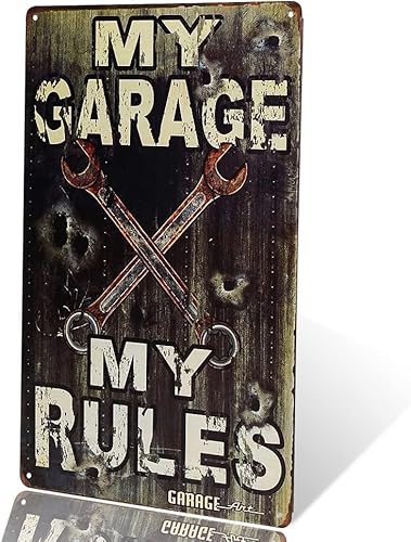 yunuo --My Garage – My Rules Schild im Vintage-Stil aus 24 Garagen Metall mit rostigen Ecken für den Vintage-Schild-Look. von yunuo