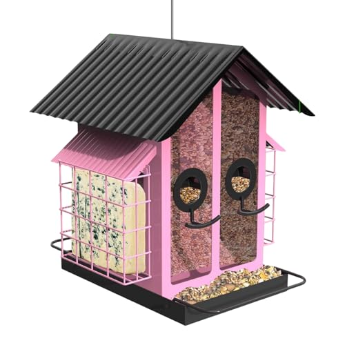 yupeuooe Finch -Feeder für außen, Kardinalvogelfutterleiter - Metall -Acryltransparente Vogelhäuschen mit Doppeldach - Wasserdicht von yupeuooe