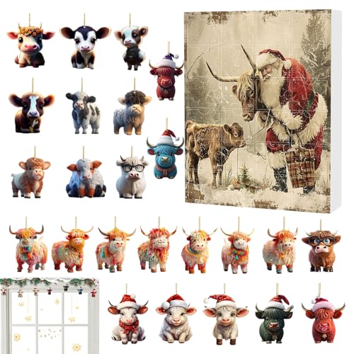 yupeuooe Kinder Highland Cow 24 Tage Weihnachtsschmuck | Weihnachtsschmuck Bulk, Countdown-Kalender für Familie von yupeuooe