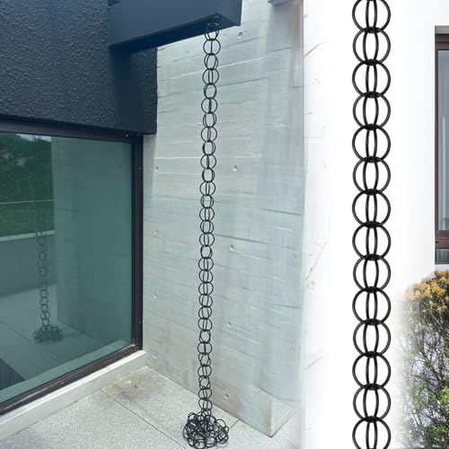 Japanische Regenkette,Die Besten Regenablaufkette für Starkregen,Kettenfallrohr für die Veranda des Pavillons,Regenwassersammelkette für Garten und Hof,Austausch des Abflussrohrs 9m(30ft) Schwarz von yurstcggh