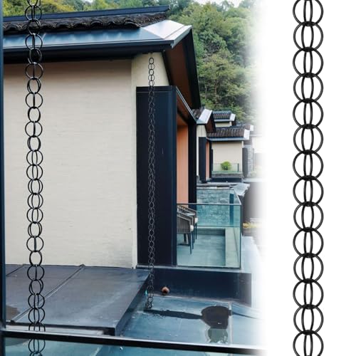 yurstcggh Hängende Regenkette für den Außenbereich,Dekorative Regenketten,Ring-Regenkette,Mit Drainagefunktion,Geeignet für Dächer,Gärten,Schuppen,Terrassen und Außenbereiche 6m(19.7ft) Schwarz von yurstcggh