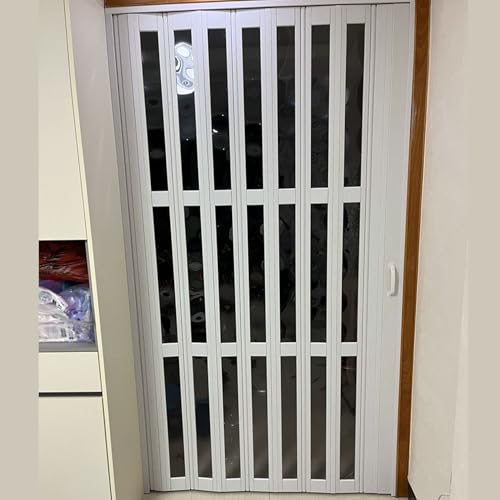 yurstcggh Transparente Schiebetür,Innenraum Falttür in PVC Weiß,Plattendicke 1,2 cm, langlebig,Einziehbar und platzsparend,Raumtrenner Innentür Dachboden Küche Balkon Kellereingang 128×200cm von yurstcggh