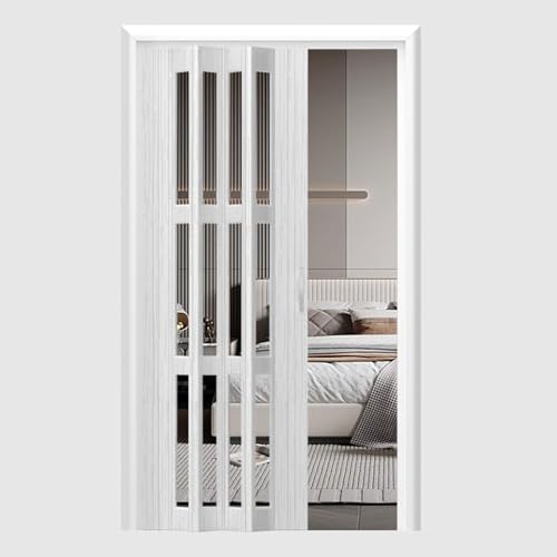 yurstcggh Transparente Schiebetür,Innenraum Falttür in PVC Weiß,Plattendicke 1,2 cm, langlebig,Einziehbar und platzsparend,Raumtrenner Innentür Dachboden Küche Balkon Kellereingang 165×200cm von yurstcggh