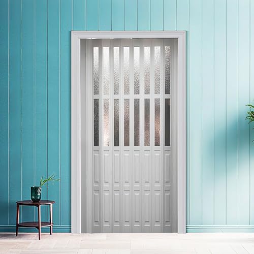 yurstcggh Transparente Schiebetür,Innenraum Falttür in PVC Weiß,Plattendicke 1,2 cm, langlebig,Einziehbar und platzsparend,Raumtrenner Innentür Dachboden Küche Balkon Kellereingang 177×213cm von yurstcggh
