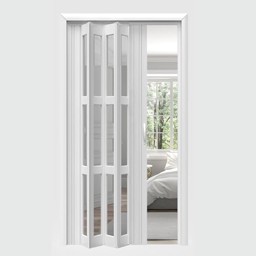 yurstcggh Transparente Schiebetür,Innenraum Falttür in PVC Weiß,Plattendicke 1,2 cm, langlebig,Einziehbar und platzsparend,Raumtrenner Innentür Dachboden Küche Balkon Kellereingang 219×205cm von yurstcggh