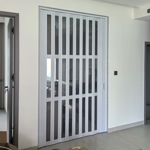 yurstcggh Transparente Schiebetür,Innenraum Falttür in PVC Weiß,Plattendicke 1,2 cm, langlebig,Einziehbar und platzsparend,Raumtrenner Innentür Dachboden Küche Balkon Kellereingang 80×213cm von yurstcggh