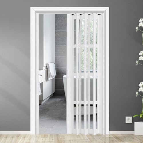 yurstcggh Transparente Schiebetür,Innenraum Falttür in PVC Weiß,Plattendicke 1,2 cm, langlebig,Einziehbar und platzsparend,Raumtrenner Innentür Dachboden Küche Balkon Kellereingang 85×189cm von yurstcggh