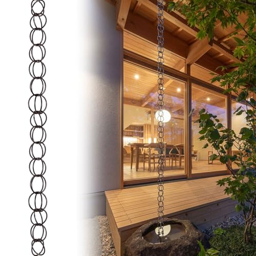 yurstcggh Wasserfall-Regenkette,Ring-Regenkette,Regenwasser sammeln,Wird für Außendekoration und Pavillonrinnen Verwendet,Für Veranda,Balkon,Hof,Garten,Pavillon,Villa 2.8m(9ft) Braun von yurstcggh