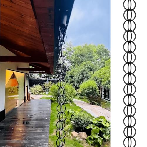 yurstcggh Wasserfall-Regenkette,Ring-Regenkette,Regenwasser sammeln,Wird für Außendekoration und Pavillonrinnen Verwendet,Für Veranda,Balkon,Hof,Garten,Pavillon,Villa 2m(6.6ft) Schwarz von yurstcggh