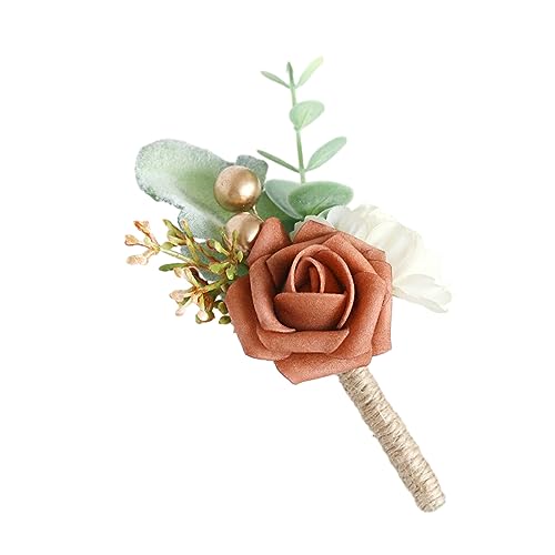 yuwqqoajv Stabil fixiertes, realistisches Aussehen, breite Anwendung, Bräutigam Boutonniere, künstliche Knopflochblumen, Hochzeits Corsage, Schmutziges Orange von yuwqqoajv