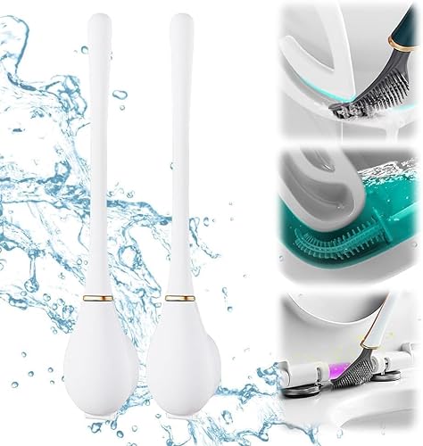 Flexible Toilettenbürste aus Silikon, 2023 Neu Silikon Klobürste mit flachem und biegsamem Kopf, Toilettenbürste silikon für Badezimmer, Schnelle WC Reinigung Toilet Brush Silikon (2PCS Weiß) von yuyuanDO