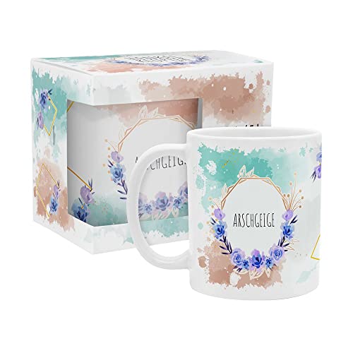 yvolve - Arschgeige - Tasse aus Keramik mit lustigem Spruch rundum bedruckt mit Verpackung - Spülmaschinenfest von yvolve