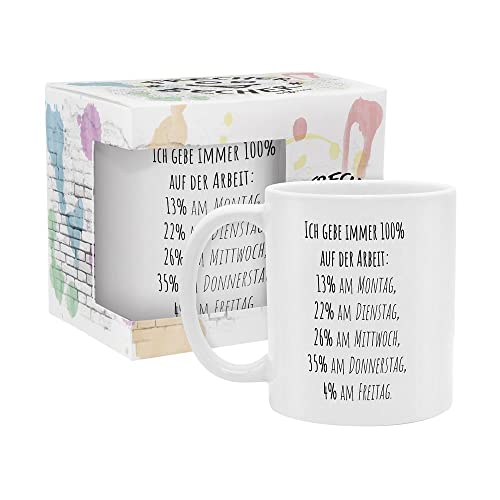 yvolve - Ich gebe immer 100% - Tasse aus Keramik mit lustigem Spruch rundum bedruckt mit Verpackung - Spülmaschinenfest von yvolve