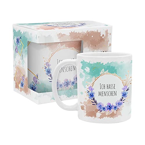 yvolve - Ich hasse Menschen - Tasse aus Keramik mit lustigem Spruch rundum bedruckt mit Verpackung - Spülmaschinenfest von yvolve