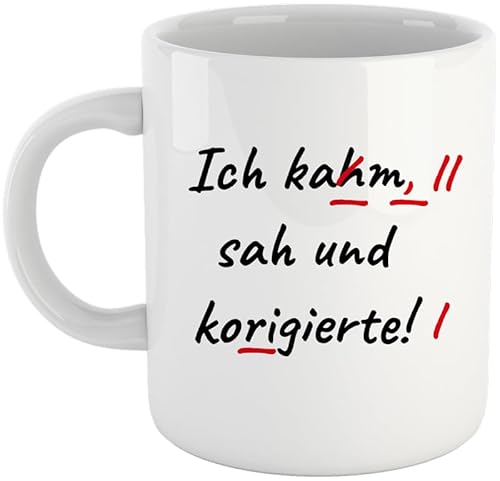 yvolve - Ich kam, sah und korrigierte - Tasse aus Keramik mit schönem Spruch rundum bedruckt mit Verpackung - Spülmaschinenfest von yvolve