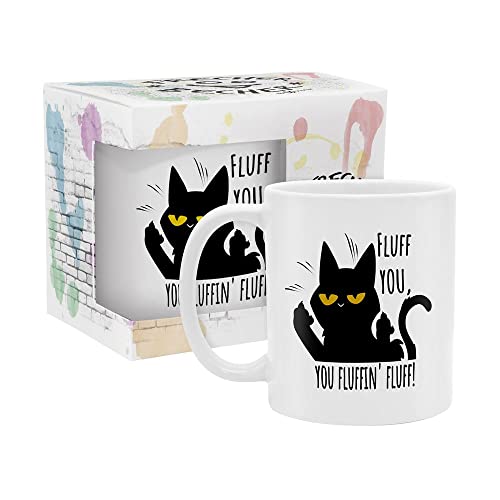 yvolve - Katze-Fluff You - Tasse aus Keramik mit lustigem Spruch rundum bedruckt mit Verpackung - Spülmaschinenfest von yvolve