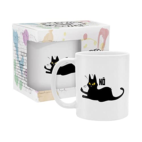 yvolve - Katze-Nö - Tasse aus Keramik mit lustigem Spruch rundum bedruckt mit Verpackung - Spülmaschinenfest von yvolve