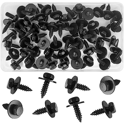 55 Stk Sechskantkopfschraube Blechschrauben mit Dichtung, 5,5-6 mm x 19 mm Selbstbohrende Sechskantschrauben, Selbstschraubende mit Scheiben Schwarz für Auto Karosserie Metall von ywchoshe