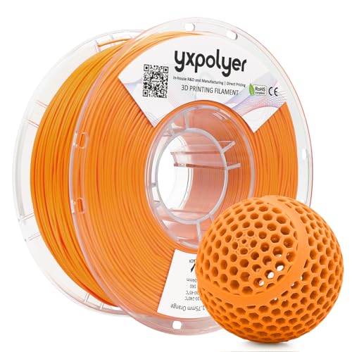 YXPOLYER Flexibles PLA Pro 3D-Drucker-Filament Hellorange für luftlose Basketbälle, leichtes und hochelastisches Soft-PLA, 1,75 mm, 1 kg mit wiederverwendbarer PC-Spule von yxpolyer