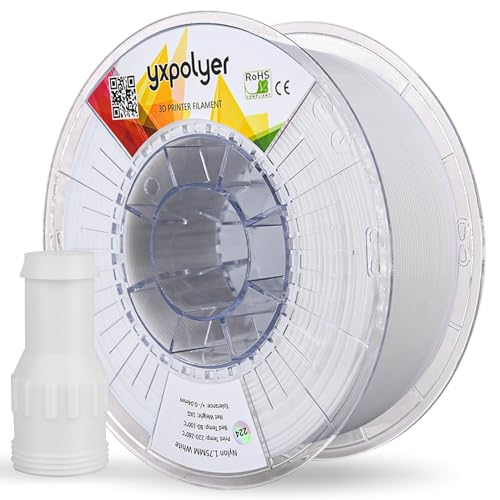 YXPOLYER Super Tough Easy Print Nylon Filament,1,75 mm 3D-Drucker-Engineering-Filament,stark und robust,hitzebeständig,korrosionsbeständig,gute Abriebfestigkeit und gute Alterung,1-kg-Spule,weiß von yxpolyer