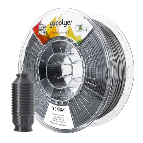 YXPOLYER TPU Filament 1,75 mm Flexible TPU Rolle Weiches 3D-Drucker-Filament, 1kg Spule (2,2 lbs), Maßgenauigkeit +/- 0,04 mm, 1 Packung (grau) von yxpolyer