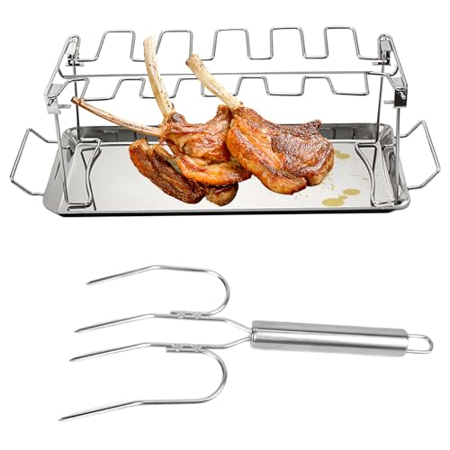 yybng Hähnchenkeulen Halter | Geflügelbein Halter Mit Truthahngabel - Edelstahl Grillrost Für Outdoor-Grillen Camping Garten Picknick von yybng