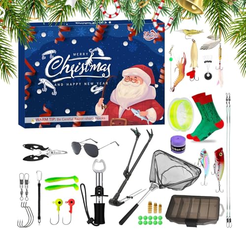 yybng Weihnachts Countdown Angeln | 24 Tage Adventskalender Greifer Set | Angelruten Halter Köderzubehör für Salzwasser Süßwasser | Erwachsene Männer Jugendliche Angler Spannende yybng Weihnachts Countdown Angeln | 24 Tage Adventskalender Greifer Set | Angelruten Halter Köderzubehör für Salzwasser Süßwasser | Erwachsene Männer Jugendliche Angler Spannende von yybng
