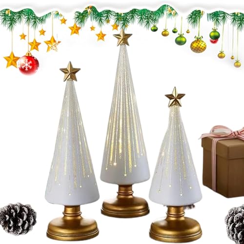 yybng Weihnachtsbaum Nachtlicht Mit Sternen | 3 Teile Kunstharz Weihnachtsbäume Deko,Festliche Deko Für Wohnzimmer Schlafzimmer Wohnheim Zimmer Auto Party von yybng