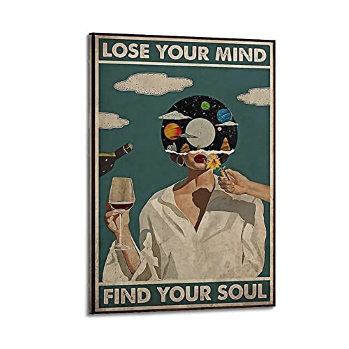 yydds Vintage-Poster "Lose Your Mind Find Your Soul", inspirierendes Poster, Leinwand, Wandkunstdruck, ästhetische Raumdekoration, Heimbüro-Dekoration, 40 x 60 cm, Rahmenstil von yydds