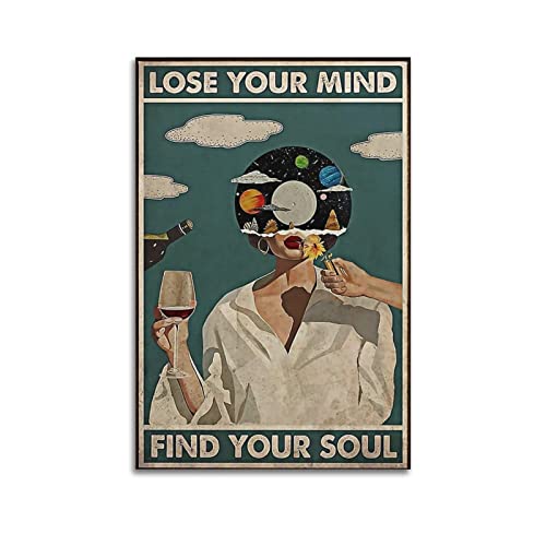 yydds Vintage-Poster "Lose Your Mind Find Your Soul", inspirierendes Poster, Leinwand, Wandkunstdruck, ästhetische Raumdekoration, Heimbüro-Dekoration, 40 x 60 cm, ohne Rahmen von yydds