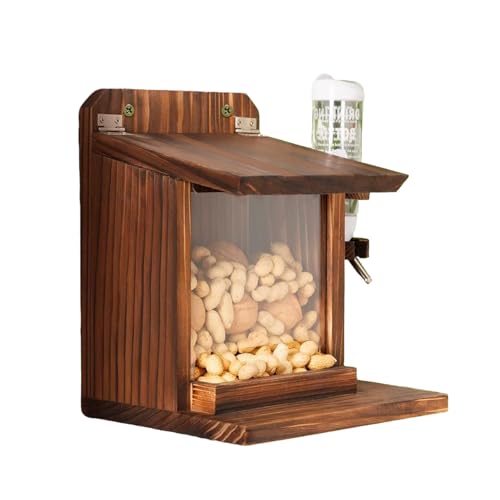 Eichhörnchen Futterhaus | Streifenhörnchen Futterstation Mit Wasserflasche,Wandmontiertes Holz Haus mit Futterhalter für Maiskolben und Nüsse | Garten Baum Balkon Hinterhof von yztju