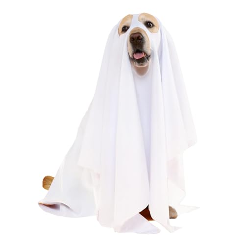 Ghost Cosplay Pet Cloak - Weißes Halloween -Kostüm für Hunde, süßes gruseliges Outfit | Weiche Welpenbekleidung für Feierlichkeiten, Trick oder Leckerbissen, Themenveranstaltungen, Außenspaziergänge, von yztju