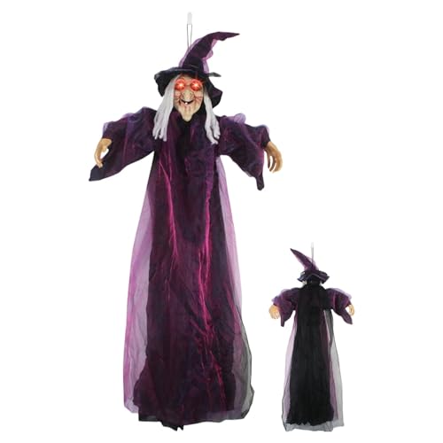 Halloween-Hexen im Freien – beleuchtete Schreihexe, schwimmende Hexen-Dekorationen, lebensgroße beleuchtete Schreihexe, 1,8 m mit gruseligem Soundeffekt, roten Augen, gruseliger und gruseliger von yztju