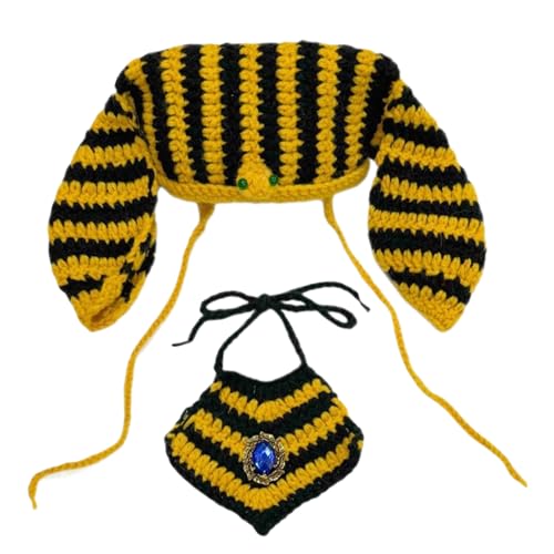 Haustier Kostüm - lustige ägyptische Katzenkostümhut für Halloween -Partys, Cosplay -Events, Haustierkleid | Strickkleidung mit schwarzen goldenen Streifen, altes Königs -Outfit für kleine mitt von yztju