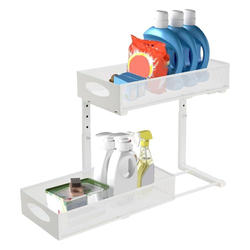 Organizer mit 2 Ebenen unter der Spüle – höhenverstellbare ausziehbare Lagerregale, kompaktes zur Aufbewahrung von Haushaltsutensilien | Organizer für Li-Schränke von yztju