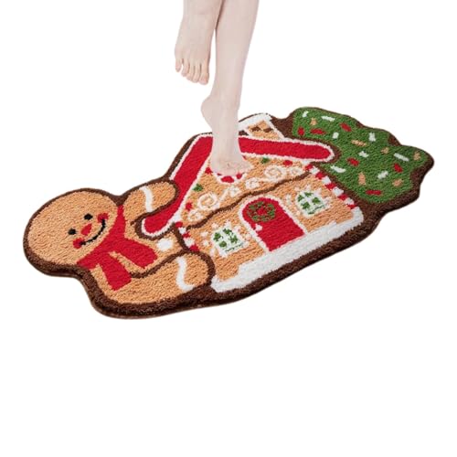 Weihnachtliche Willkommensmatte – Lebkuchenhaus-Küchenmatte, Lebkuchenhaus-Badematte, Rutschfester -Eingangstürteppich, Kaschmir-Plüsch, Weihnachtsveranda, Teppich für drinnen und von yztju