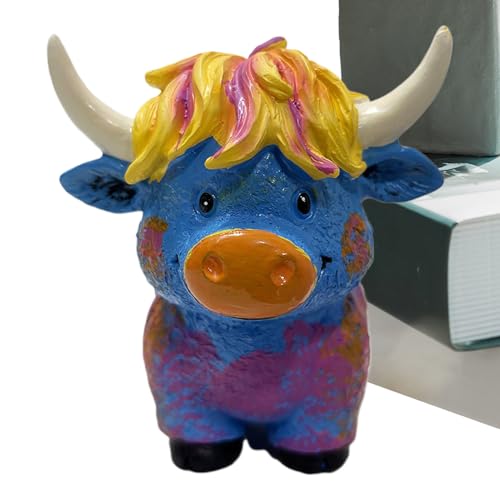 yztju Highland Kuh Figur, Büro Deko Figur, Handgefertigte Harz Rinderfigur Wohnaccessoire Für Wohnzimmer Bücherregal Küche Eingangsbereich von yztju