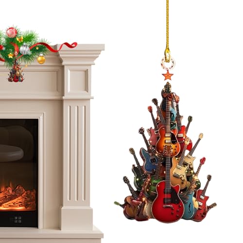 yztju Rock Around The Guitar Weihnachtsbaumschmuck,Rockin' Around The Guitar Weihnachtsbaumschmuck - Musikalische Weihnachtsdekoration,Holz-Gitarre-Musikinstrument-Ornament, Festliche von yztju