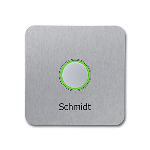 Türklingel Edelstahl KT21 Klingeltaster beleuchtet inkl. Namensbeschriftung Ecken abgerundet (LED grün) von z-e-d