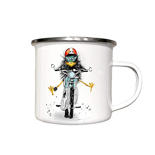 zAcheR-fineT-design Emaille Tasse Camping Becher Emailletasse RABE MOTORRAD BIKER - weißer Metallbecher - Kaffeetasse - Lustige Tasse für Motorradfahrer Geschenk von zAcheR-fineT-design