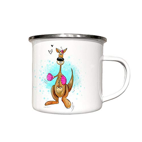 Emaille Tasse Känguru Boxer - Emailletasse personalisierbar - Kaffeetasse mit Tier Trinkbecher Camping Becher - Geschenk für Kinder - zAcheR-fineT von zAcheR-fineT-design