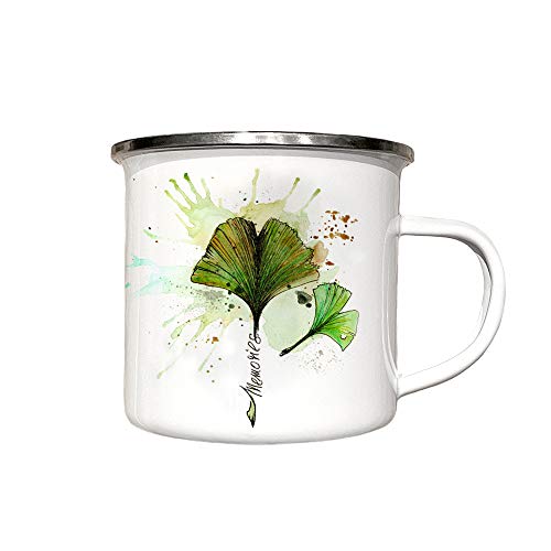 Emaille Tasse Ginkgo Memories - Emailletasse personalisierbar - Kaffeetasse Natur Metall Tasse Bürotasse Camping Becher Geschenkidee - zAcheR-fineT von zAcheR-fineT-design