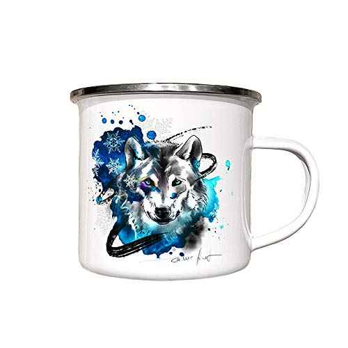 Emaille Tasse mit Wolf - Emailletasse personalisierbar - Kaffeetasse mit Tier Wolftasse Camping Becher - Geschenkidee für Kinder - von zAcheR-fineT von zAcheR-fineT-design