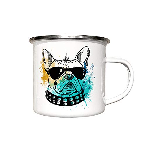 Emaille Tasse mit Hund Bully Cool - Französische Bulldogge - Emailletasse personalisierbar - Kaffeetasse Bullytasse Camping Becher - von zAcheR-fineT von zAcheR-fineT-design