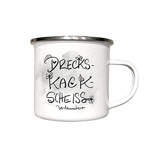 Emaille Tasse mit lustigem SPRUCH - Verdammter Mist mal anders - Metallbecher mit HERZ - Geschenk Kollegin Mann Frau Freund Freundin - Campingbecher - Emaillebecher Arbeit Büro - Lustige Tasse von zAcheR-fineT-design