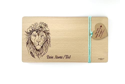 Holzbrett mit Gravur Löwe - Frühstücksbrett personalisierbar - Vesperbrett Brotzeitbrett Jausenbrett - Geschenkidee Geburtstag - von zAcheR-fineT von zAcheR-fineT-design