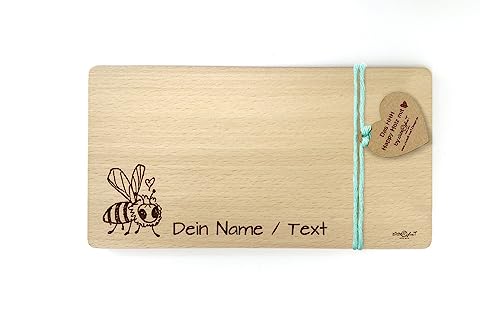 Holzbrettchen mit Gravur Biene - Frühstücksbrett für Kinder personalisierbar - Vesperbrett Jausenbrett Brotzeitbrett - Geschenkidee - zAcheR-fineT von zAcheR-fineT-design