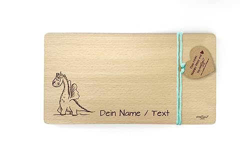 Holzbrettchen mit Gravur Drache - Frühstücksbrett für Kinder personalisierbar - Vesperbrett Brotzeitbrett Jausenbrett - Geschenkidee - zAcheR-fineT von zAcheR-fineT-design